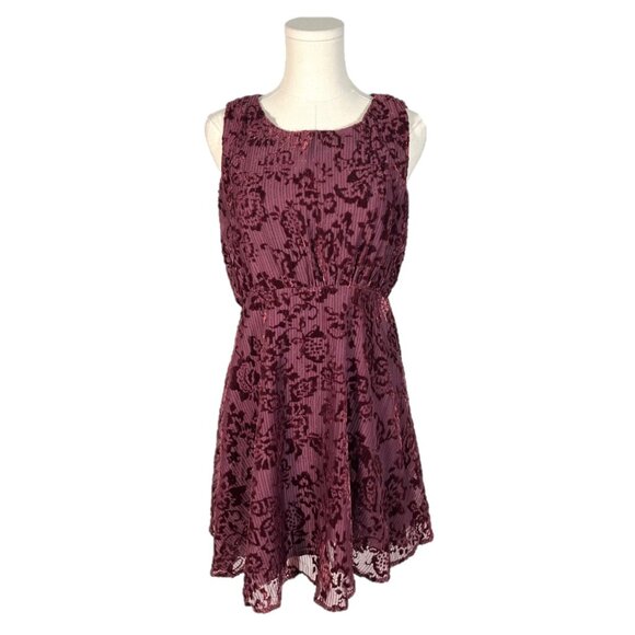 Free People Dresses & Skirts - Free People Floral Velvet Burnout Metallic Burgundy Wine Sleeveless Mini Dress